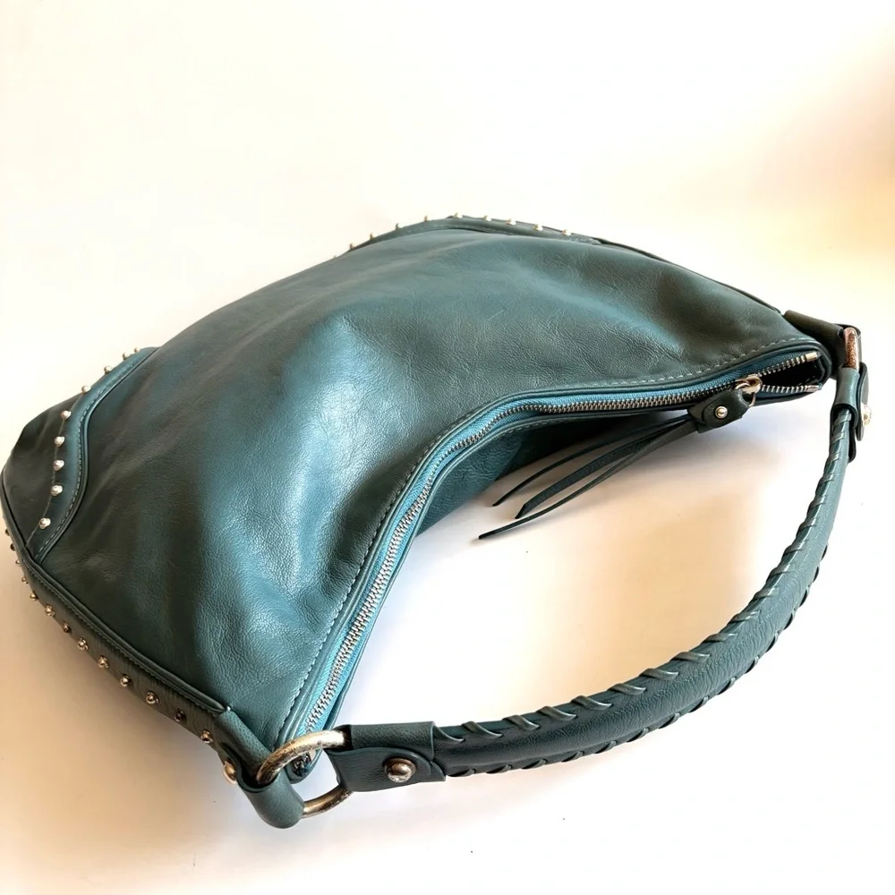 Michael Kors Teal Leather Studded Shoulder Bag